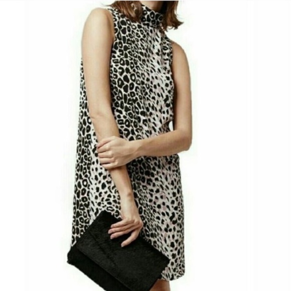 Topshop Pastel Purple + Yellow Leopard Print Sleeveless Mock Neck Size 4 Dress - Picture 1 of 8